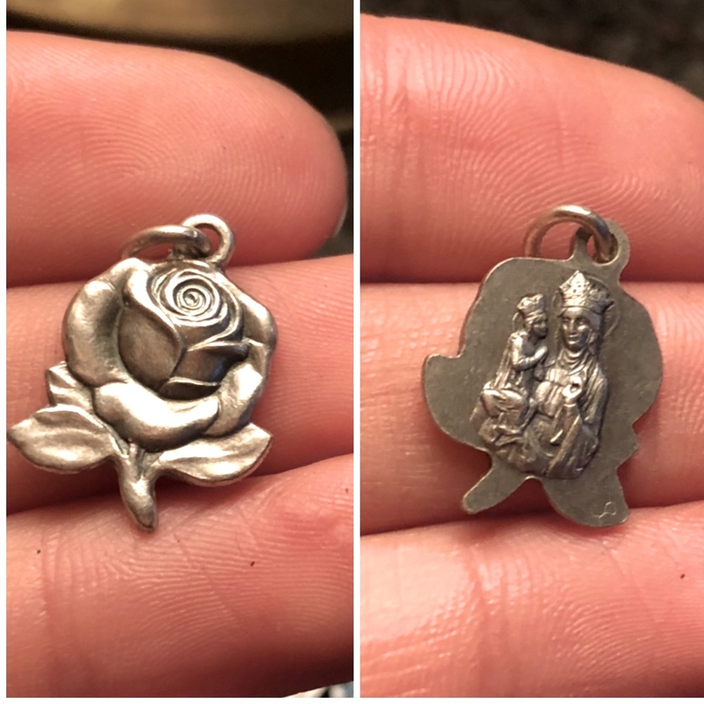 Small religious rose flower pendant